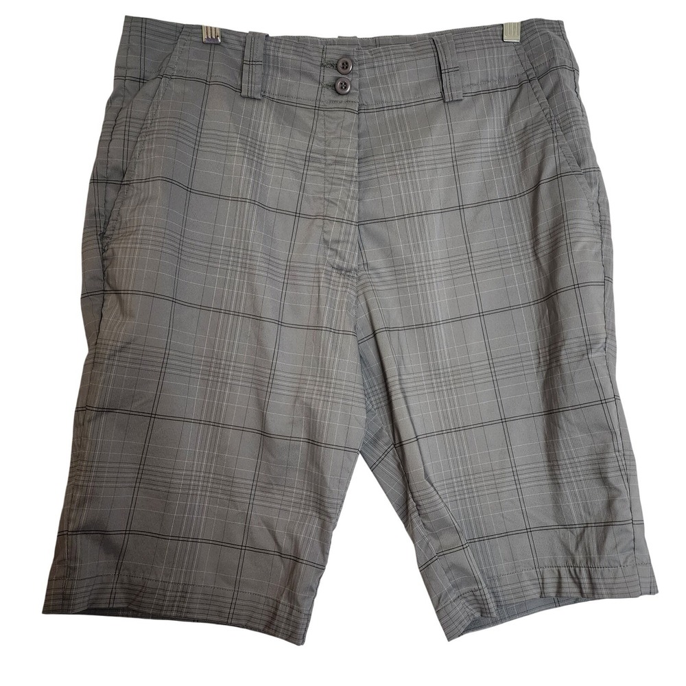 E Nhtlley Ladies Plaid Gray Shorts‎ Size 10 Polyester Spandex Flat Front